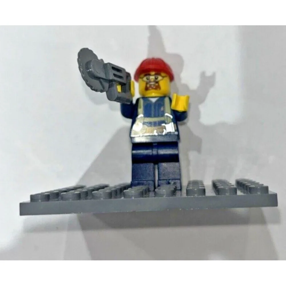Lego Minifig Construction Worker with Red Helmet and Saw